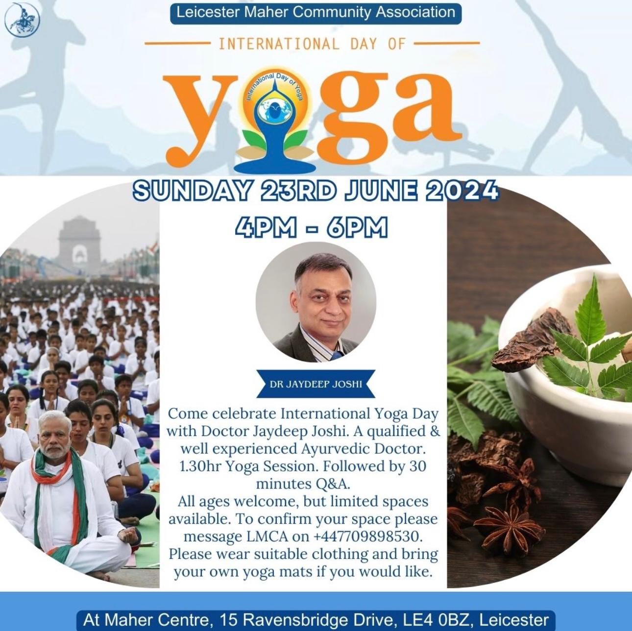 International Yoga Day at Maher Centre on Sunday 23 June 2024