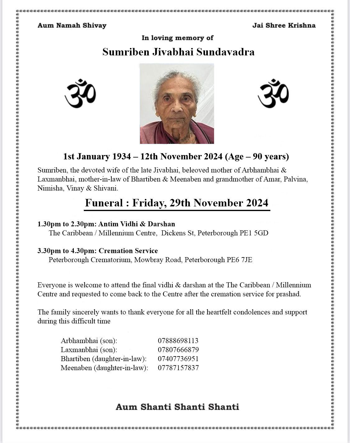 Sumriben Jivabhai Sundavadra passed away