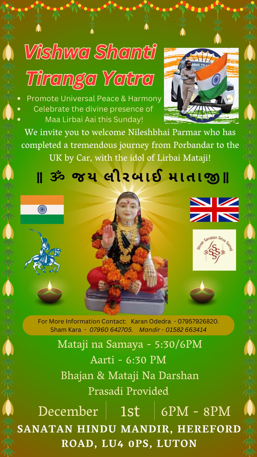 Vishwa Shanti Tiranga Yatra at Sanatna Hindu Mandir, Luton